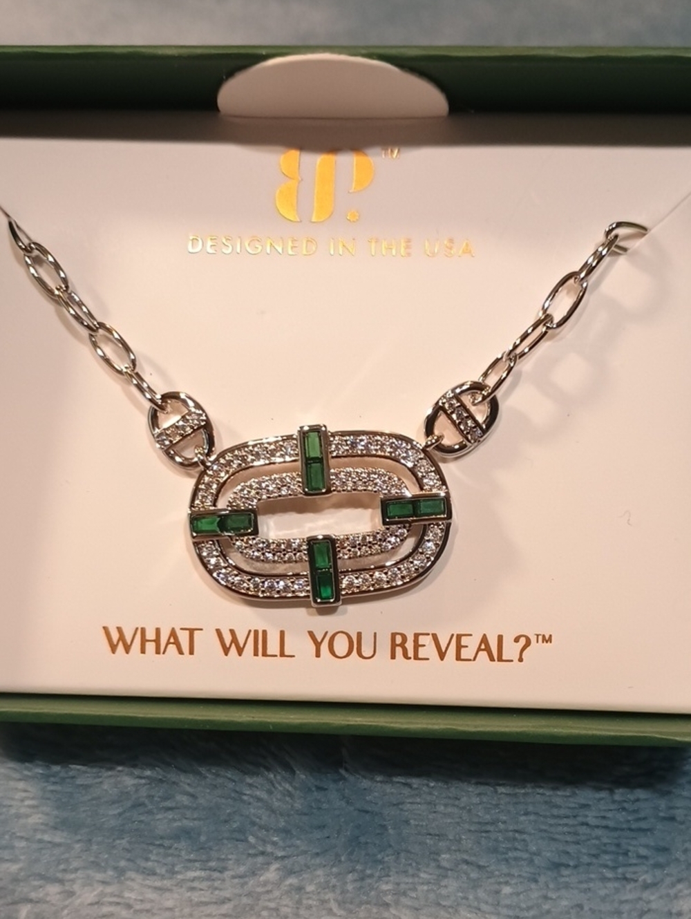 Bp Silver Necklace with Green Crystal Accents - Women Jewelry